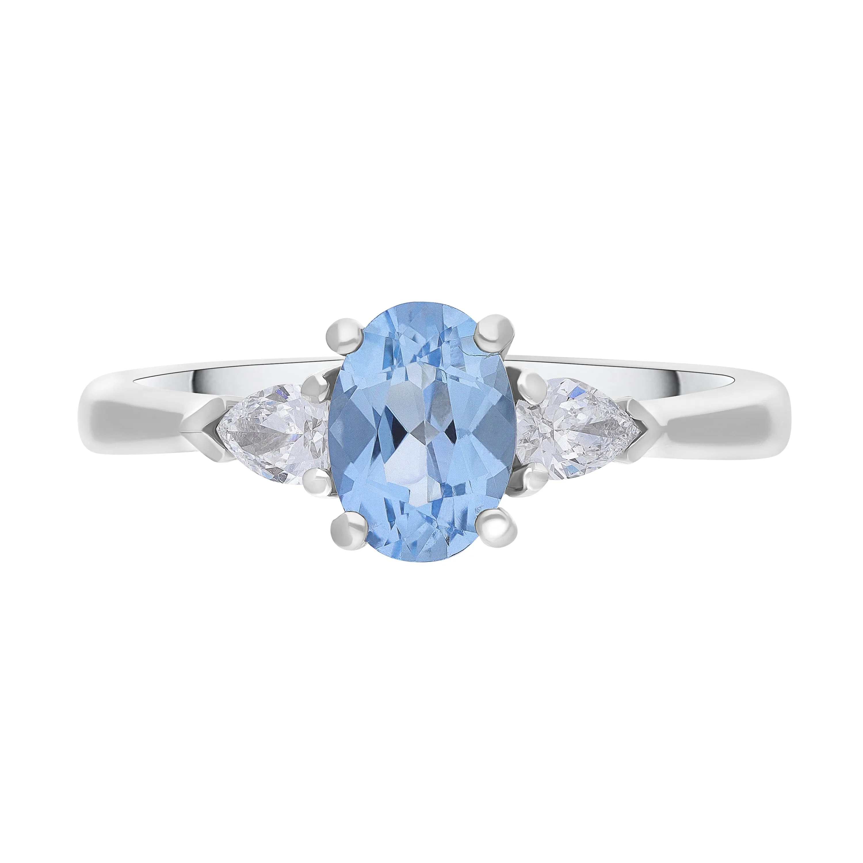 18ct White Gold 0.72ct Aquamarine 0.22ct Diamond Three Stone Ring