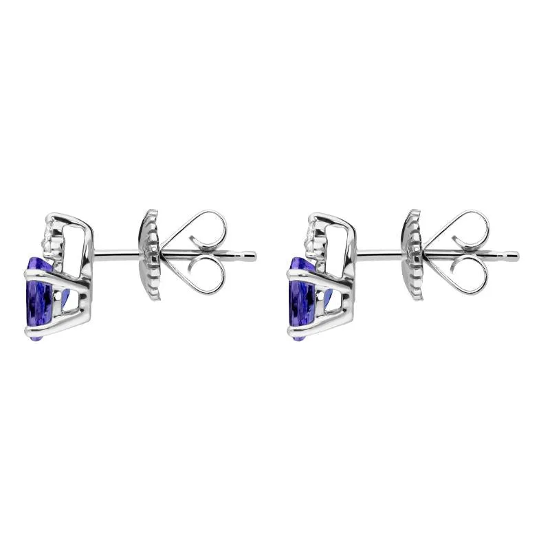 18ct White Gold 0.90ct Tanzanite Diamond Oval Stud Earrings D