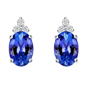 18ct White Gold 0.90ct Tanzanite Diamond Oval Stud Earrings D