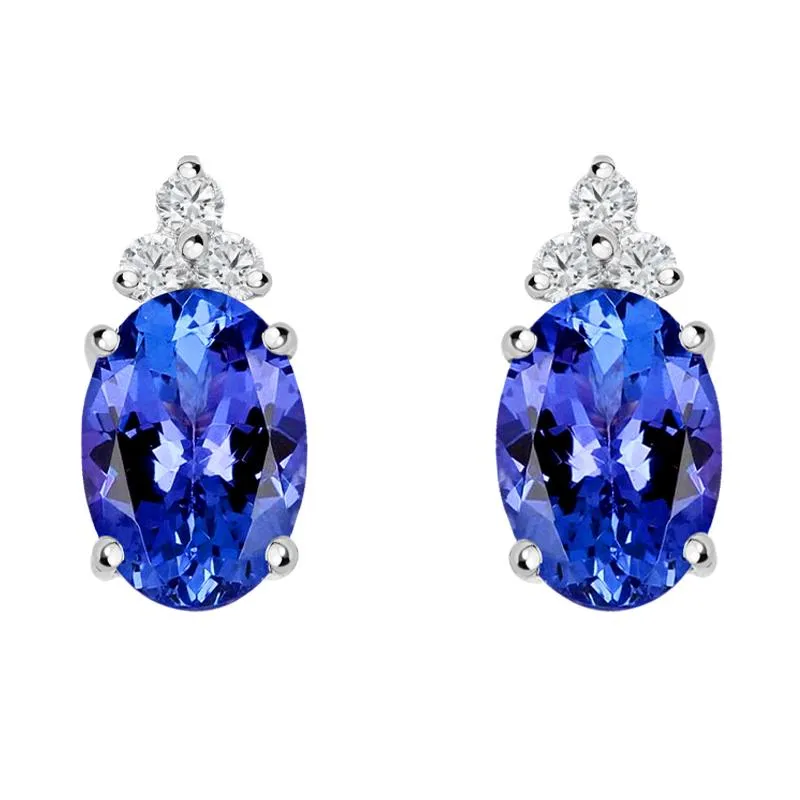 18ct White Gold 0.90ct Tanzanite Diamond Oval Stud Earrings D