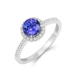 18ct White Gold 0.93ct Tanzanite Diamond Halo Ring