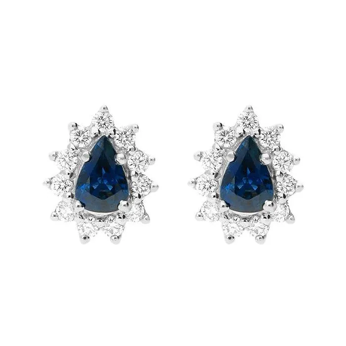 18ct White Gold 0.94ct Sapphire Diamond Pear Cut Cluster Earrings