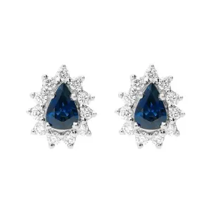 18ct White Gold 0.94ct Sapphire Diamond Pear Cut Cluster Earrings