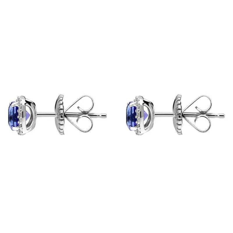 18ct White Gold 1.25ct Tanzanite Diamond Cushion Stud Earrings D