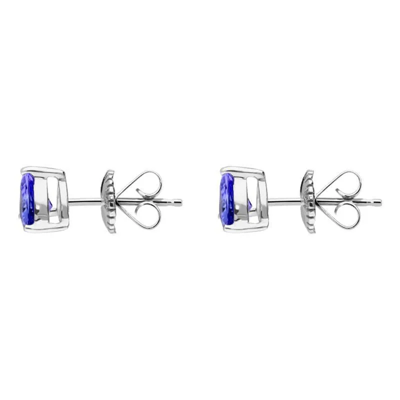 18ct White Gold 1.31ct Tanzanite Claw Set Curved Triangle Stud Earrings