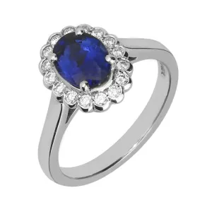 18ct White Gold 1.38ct Sapphire 0.22ct Diamond Cluster Ring