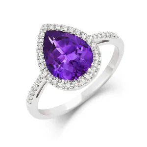 18ct White Gold 1.40ct Amethyst Diamond Pear Cut Ring