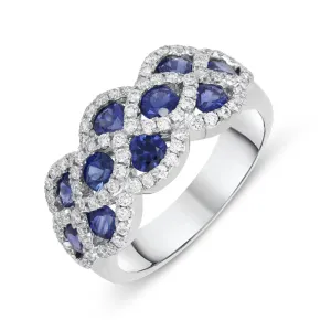 18ct White Gold 1.48ct Sapphire Diamond Lattice Ring
