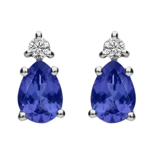 18ct White Gold 1.49ct Tanzanite Diamond Pear Stud Earrings