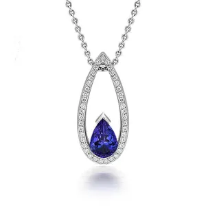 18ct White Gold 1.50ct Tanzanite Diamond Pear Cut Necklace D