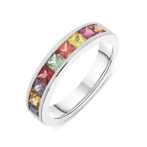 18ct White Gold 1.54ct Rainbow Sapphire Half Eternity Ring D