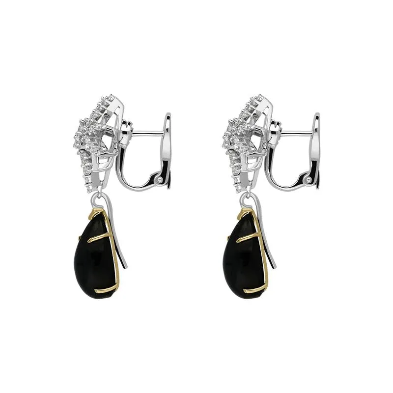 18ct White Gold 1.63ct Diamond Whitby Jet Star Drop Earrings D