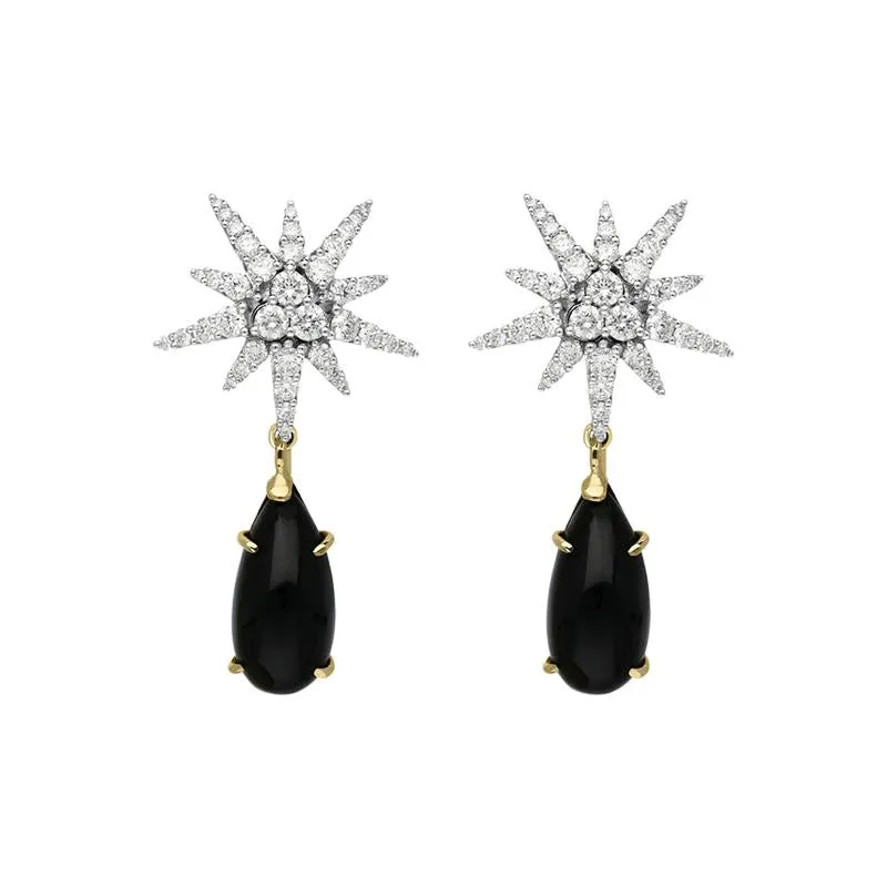 18ct White Gold 1.63ct Diamond Whitby Jet Star Drop Earrings D