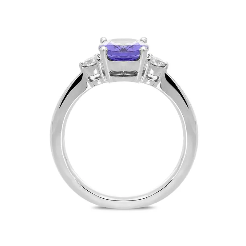 18ct White Gold 1.87ct Tanzanite Diamond Three Stone Ring D