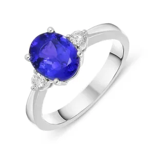 18ct White Gold 1.87ct Tanzanite Diamond Three Stone Ring D