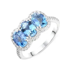 18ct White Gold 2.14ct Aquamarine Diamond Oval Cluster Ring