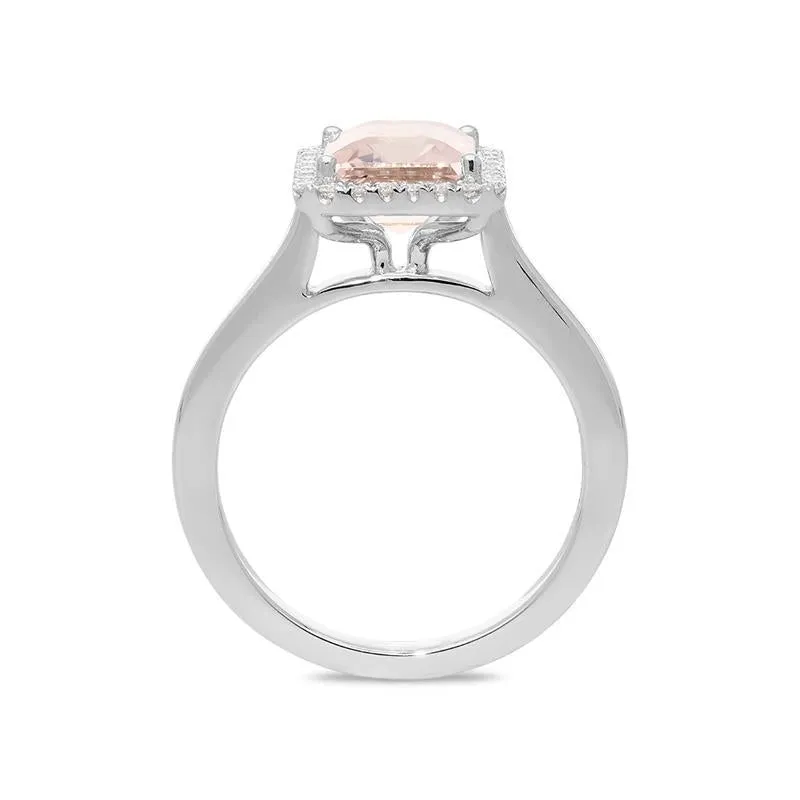 18ct White Gold 2.23ct Morganite Diamond Emerald Cut Ring