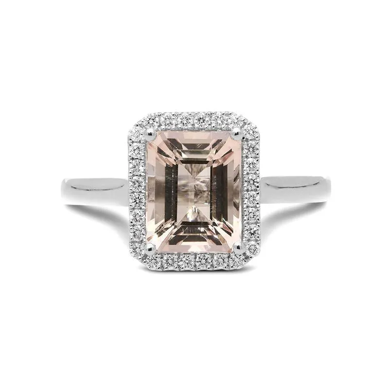 18ct White Gold 2.23ct Morganite Diamond Emerald Cut Ring