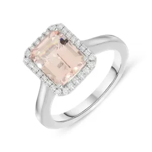 18ct White Gold 2.23ct Morganite Diamond Emerald Cut Ring