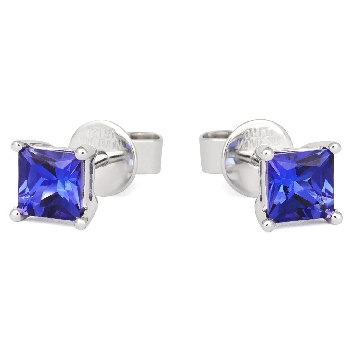 18ct White Gold 2.57ct Tanzanite Princess Cut Stud Earrings
