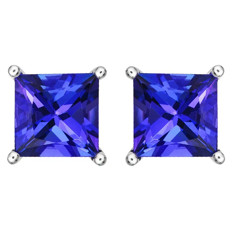 18ct White Gold 2.57ct Tanzanite Princess Cut Stud Earrings