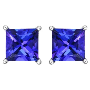 18ct White Gold 2.57ct Tanzanite Princess Cut Stud Earrings