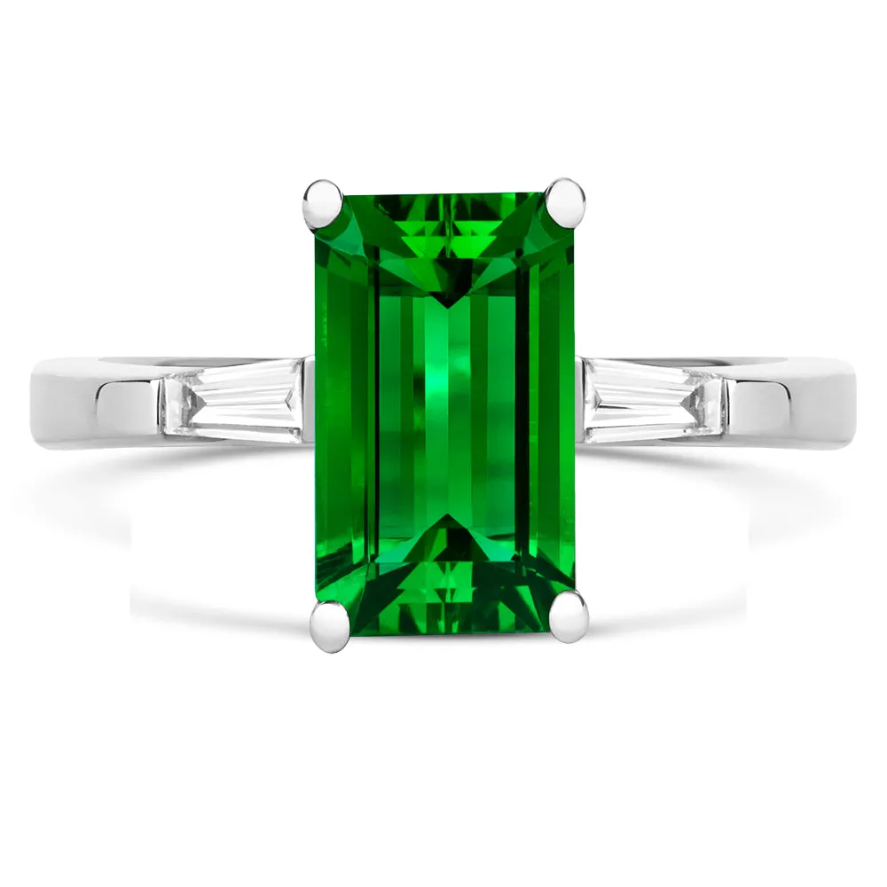 18ct White Gold 3.63ct Green Tourmaline Diamond Emerald Cut Ring
