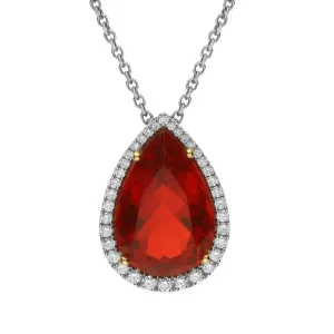 18ct White Gold 5.96ct Fire Opal Diamond Pear Cut Cluster Necklace