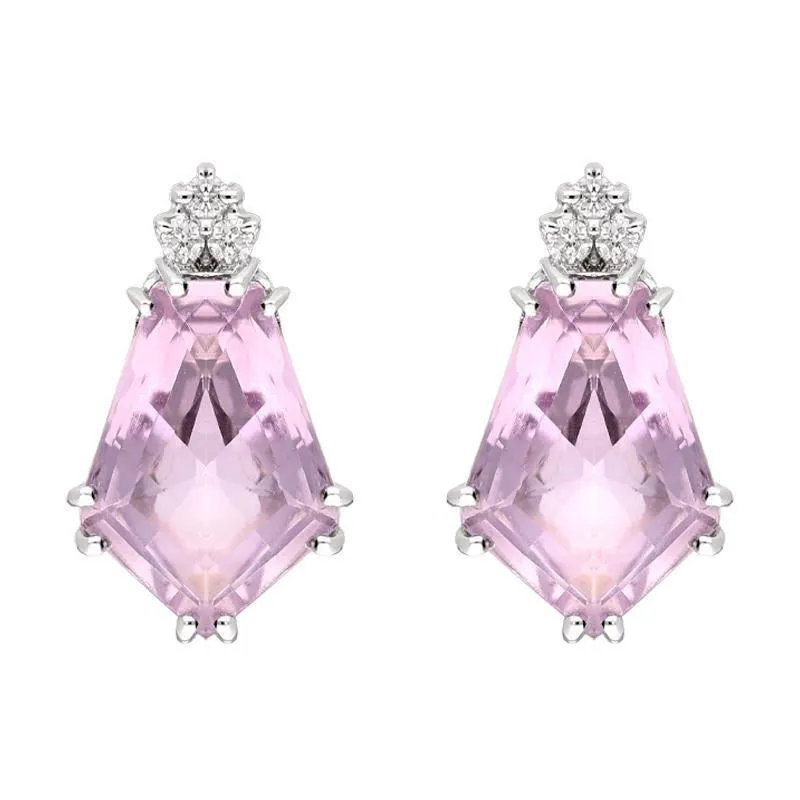 18ct White Gold 6.07ct Amethyst 0.09ct Diamond Stud Earrings D