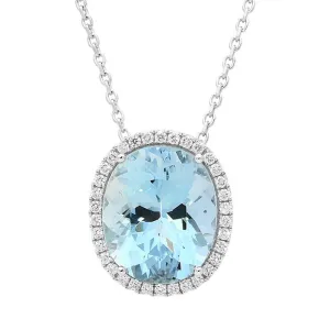 18ct White Gold 6.07ct Aquamarine Diamond Oval Cut Cluster Necklace