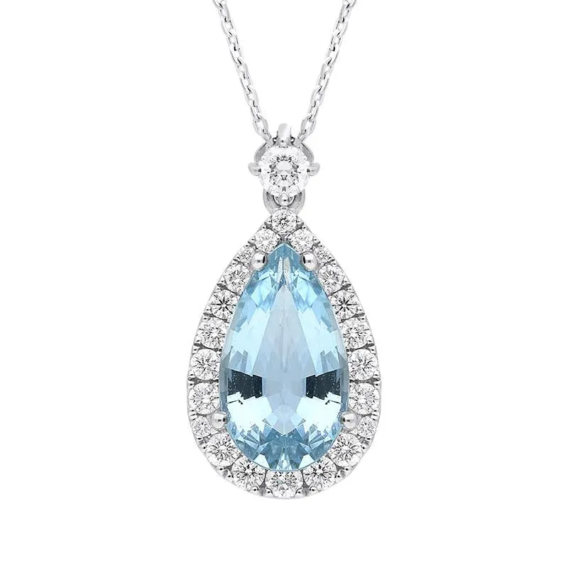 18ct White Gold Aquamarine Diamond Pear Cut Cluster Necklace