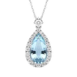 18ct White Gold Aquamarine Diamond Pear Cut Cluster Necklace