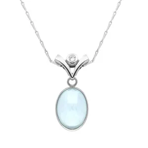 18ct White Gold Aquamarine Diamond Unique Necklace