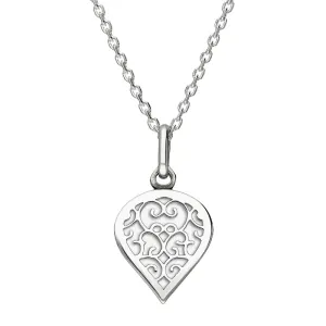 18ct White Gold Bauxite Flore Filigree Small Heart Necklace