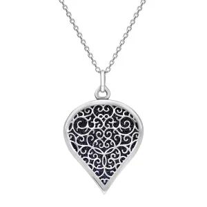 18ct White Gold Blue Goldstone Flore Filigree Large Heart Necklace