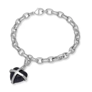 18ct White Gold Blue Goldstone Medium Cross Heart Charm Bracelet