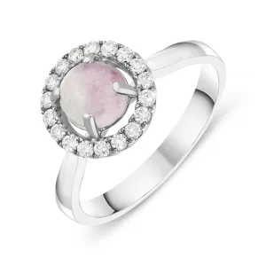 18ct White Gold Blue John 0.24ct Diamond Halo Ring D