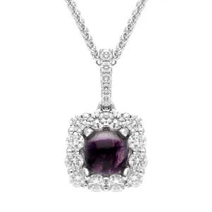 18ct White Gold Blue John 0.51ct Diamond Cushion Necklace