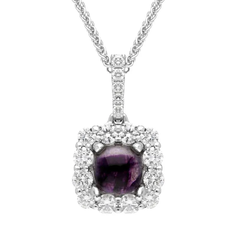 18ct White Gold Blue John 0.51ct Diamond Cushion Necklace
