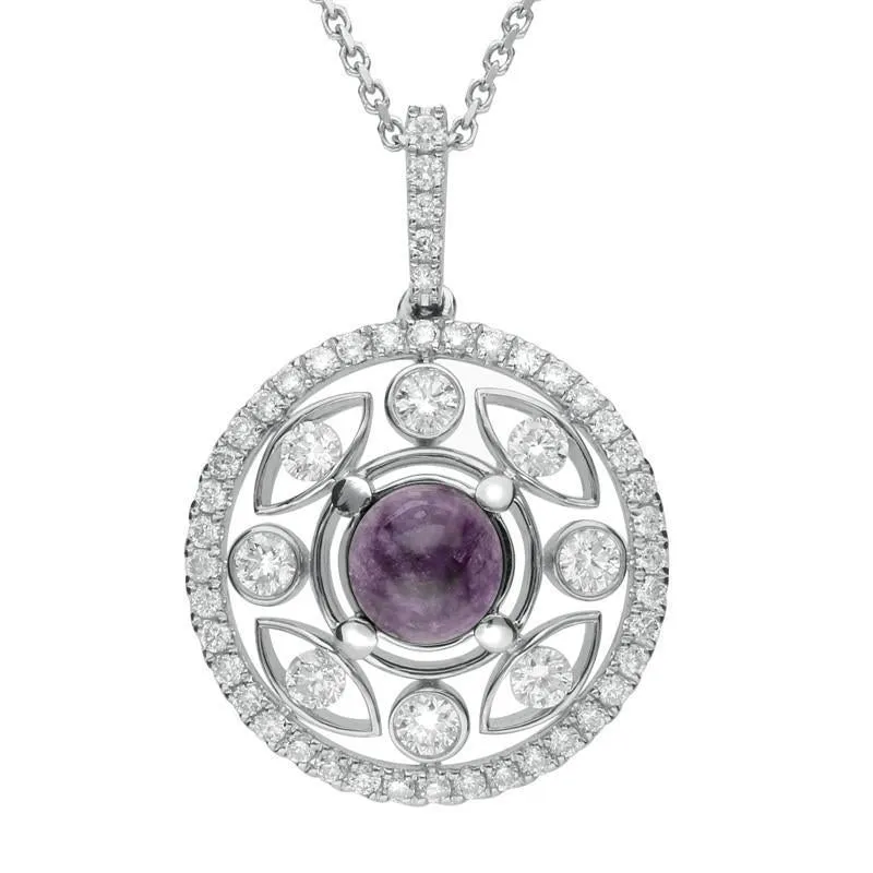 18ct White Gold Blue John 0.60ct Diamond Surround Round Necklace