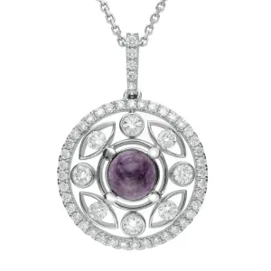 18ct White Gold Blue John 0.60ct Diamond Surround Round Necklace