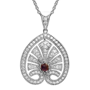 18ct White Gold Blue John 0.85ct Diamond Style & Fashion Leaf Necklace
