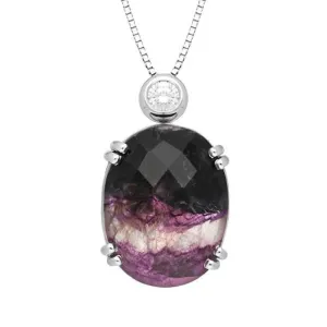 18ct White Gold Blue John and Diamond Oval Faceted Necklace