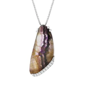 18ct White Gold Blue John and Diamond Unique Curved Oblong Necklace D D