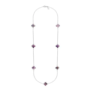 18ct White Gold Blue John bloom Four Leaf Clover Long Necklace