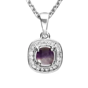 18ct White Gold Blue John Diamond Cushion Necklace