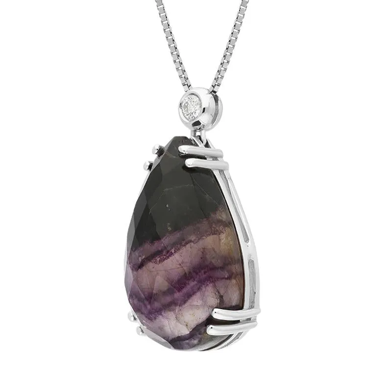 18ct White Gold Blue John Diamond Faceted Pear Necklace