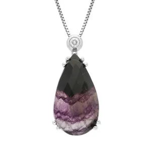 18ct White Gold Blue John Diamond Faceted Pear Necklace