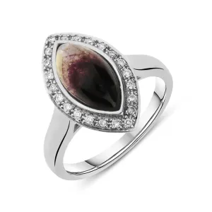 18ct White Gold Blue John Diamond Marquise Pave Edge Ring