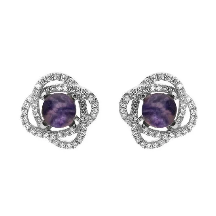 18ct White Gold Blue John Diamond Swirl Stud Earrings